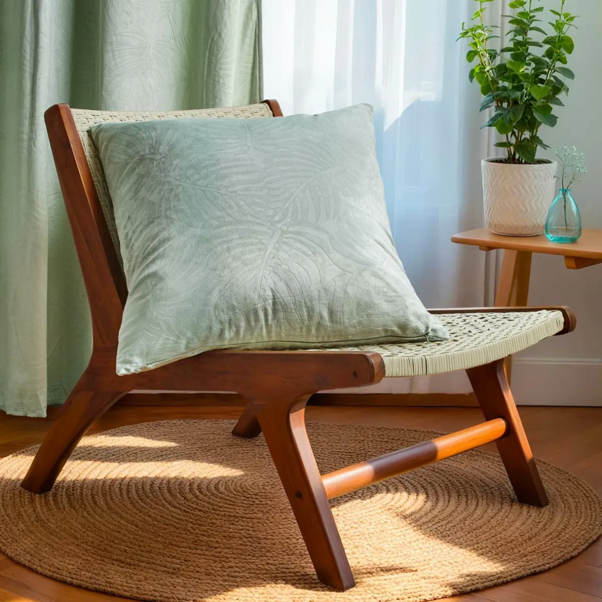 EMINZA Coussin carré velours (60 x 60 cm) Fern Vert sauge Best