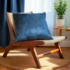 EMINZA Coussin carré velours (60 x 60 cm) Fern Bleu marine Discount