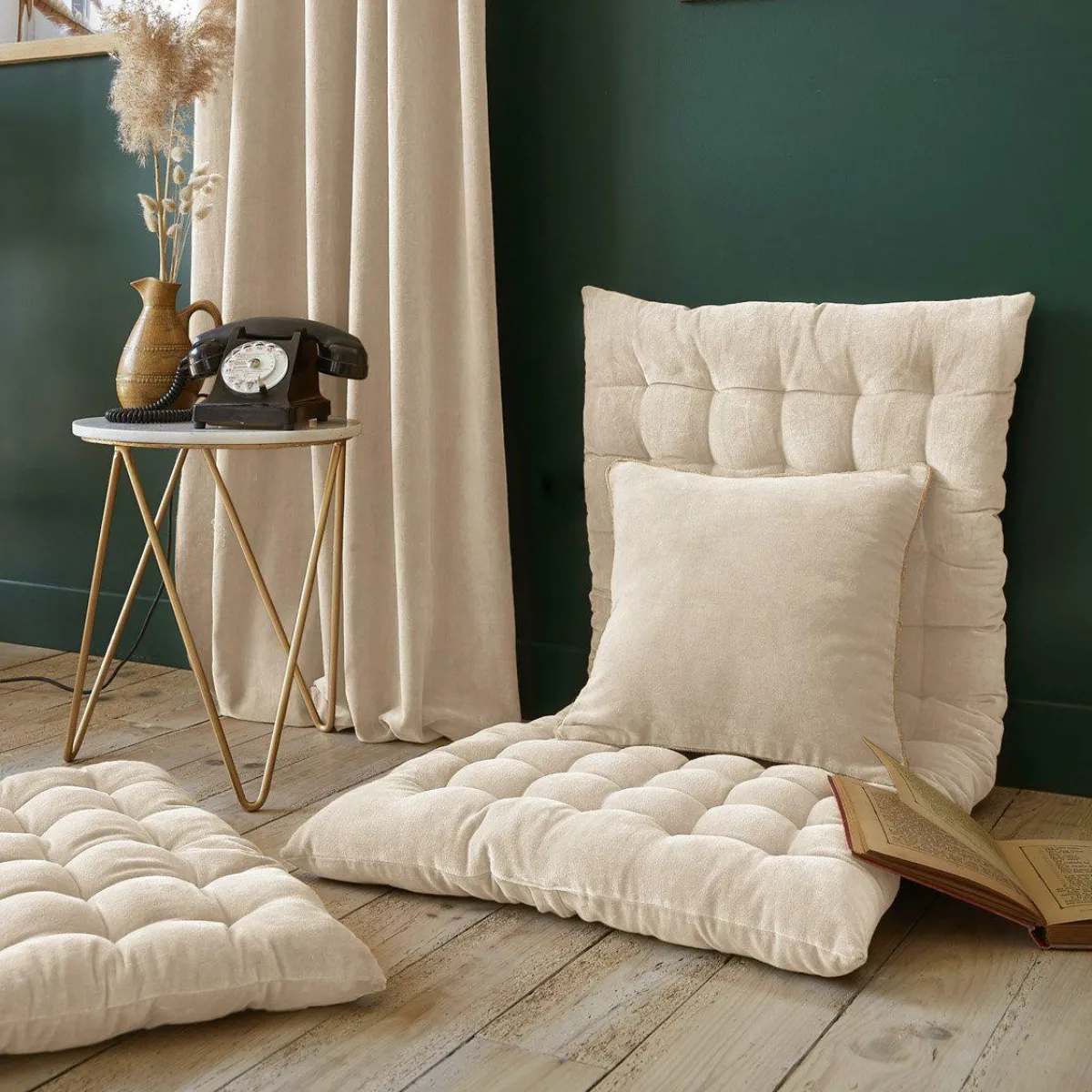EMINZA Coussin carré velours de coton (45 x 45 cm) Victor pampa Beige Online