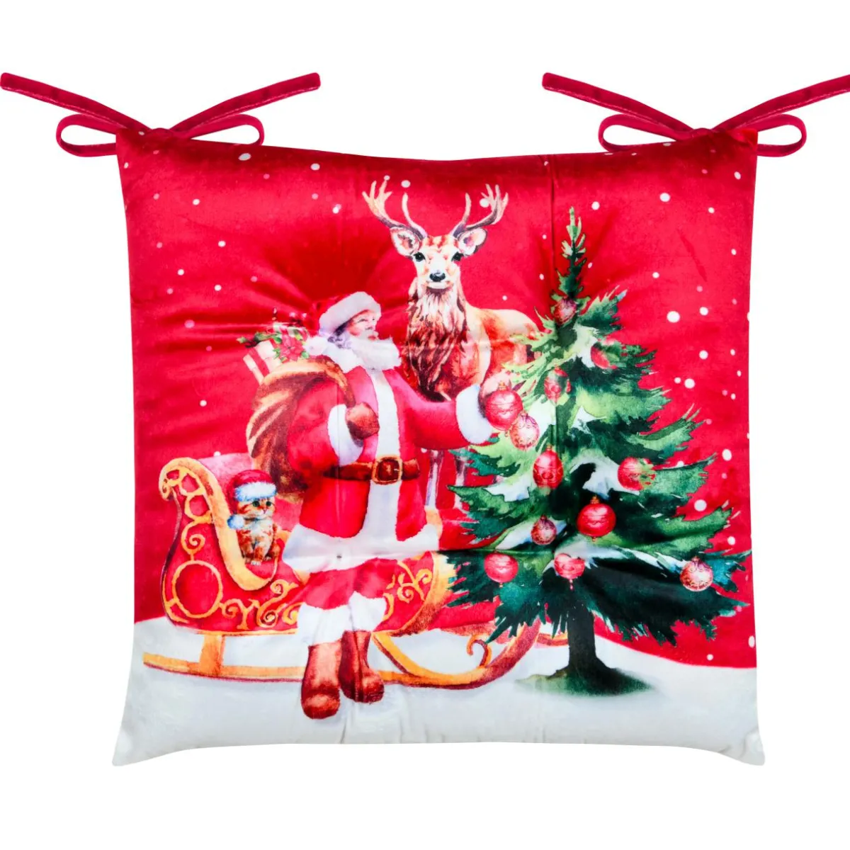 STOF Coussin de chaise carré velours (38 x 38 cm) Réveillon de Noël Rouge Clearance