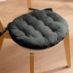 EMINZA Coussin de chaise rond coton (40 cm) Pixel Gris Anthracite New