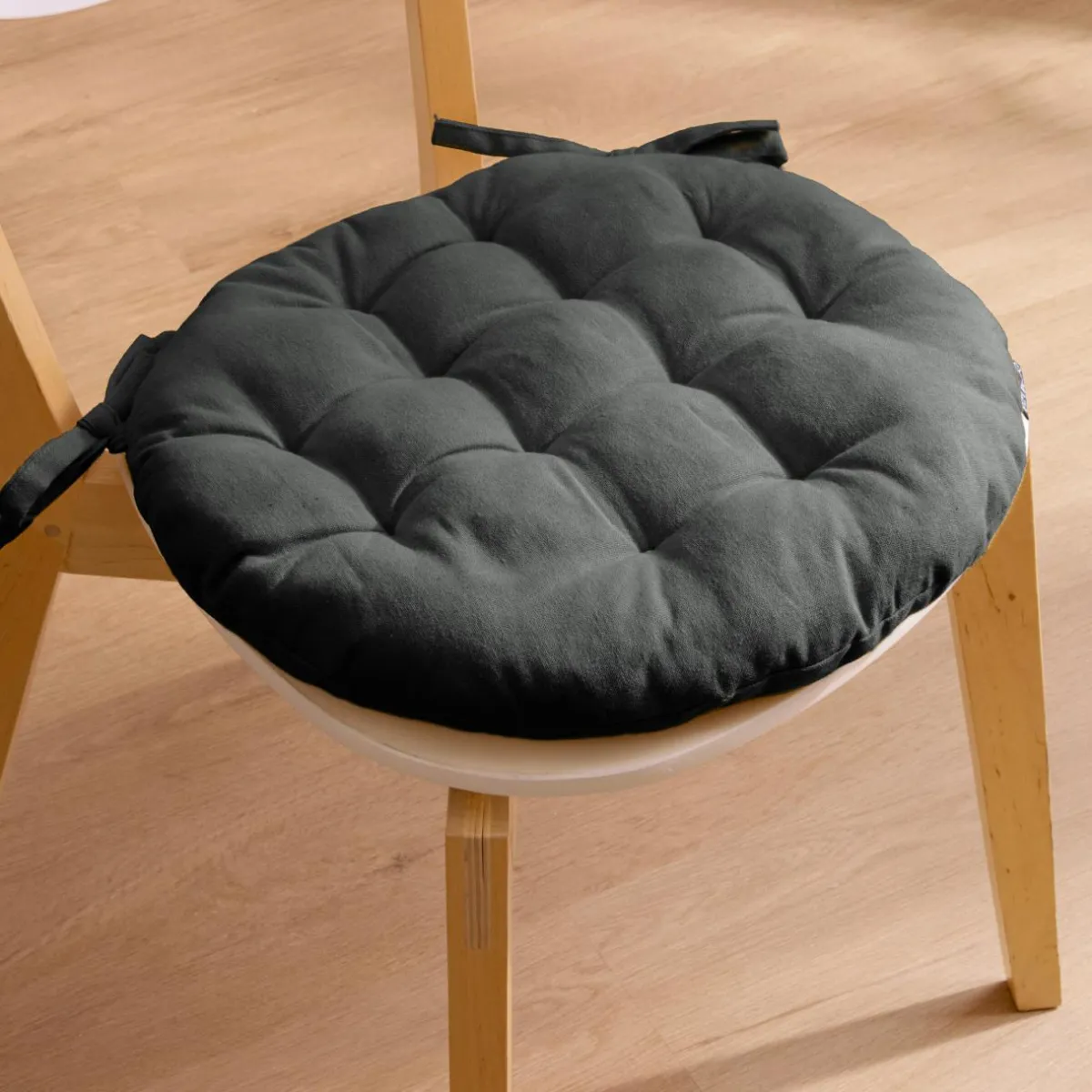 EMINZA Coussin de chaise rond coton (40 cm) Pixel Gris Anthracite New