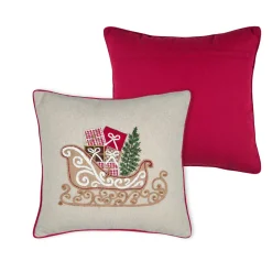 STOF Coussin de Noël carré brodé (45 x 45 cm) Traineau Beige Clearance