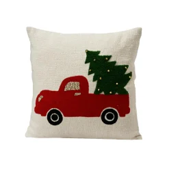 KAEMINGK Coussin de Noël carré coton (45 x 45 cm) Joyeuse Camionnette Rouge Best