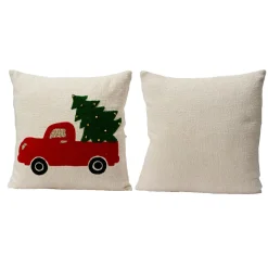 KAEMINGK Coussin de Noël carré coton (45 x 45 cm) Joyeuse Camionnette Rouge Best