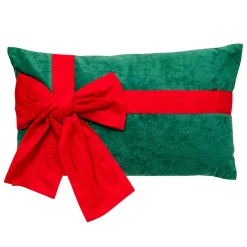 JJA Coussin de Noël rectangulaire (30 x 50 cm) Nœud en velours Rouge et Vert Outlet