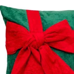 JJA Coussin de Noël rectangulaire (30 x 50 cm) Nœud en velours Rouge et Vert Outlet