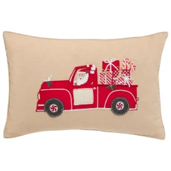 JJA Coussin de Noël rectangulaire (59 x 39 cm) Voiture du Père Noël Rouge et Beige Clearance