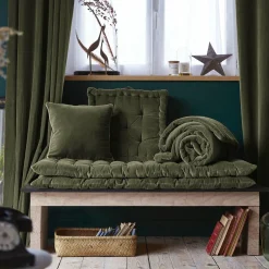 EMINZA Coussin de sol carré velours de coton (50 x 50 cm) Victor thym Vert Best
