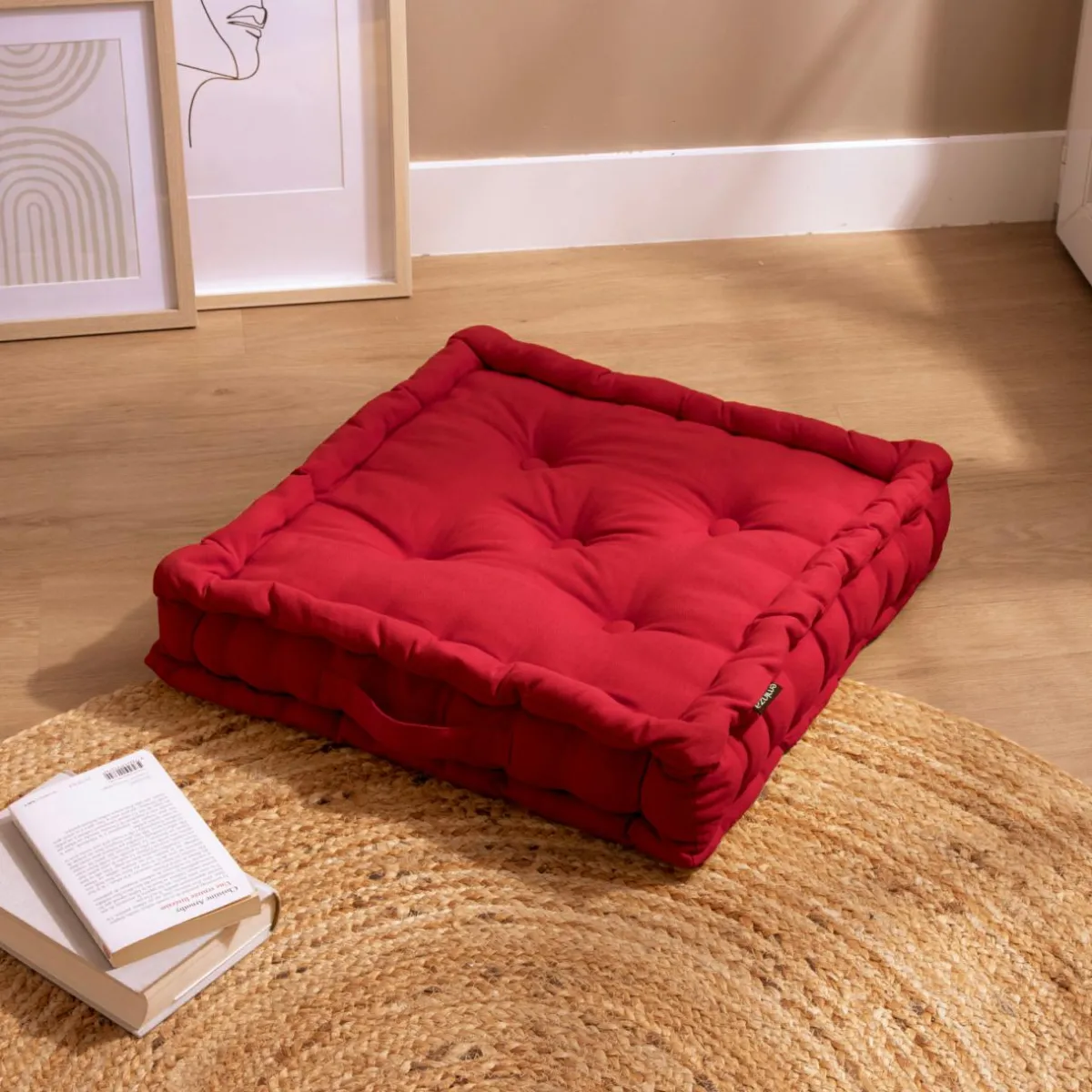 EMINZA Coussin de sol coton (50 x 50 cm) Pixel Rouge Sale