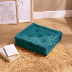 EMINZA Coussin de sol coton (40 x 40 cm) Pixel Bleu canard Online