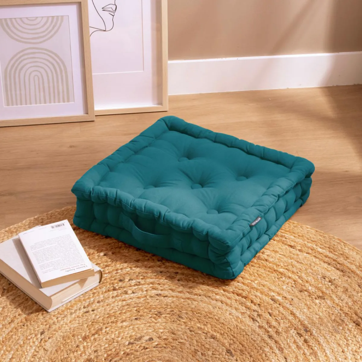 EMINZA Coussin de sol coton (40 x 40 cm) Pixel Bleu canard Online