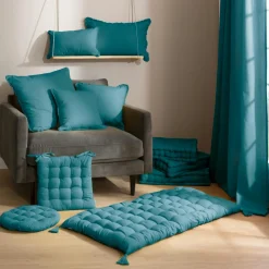 EMINZA Coussin de sol coton (40 x 40 cm) Pixel Bleu canard Online