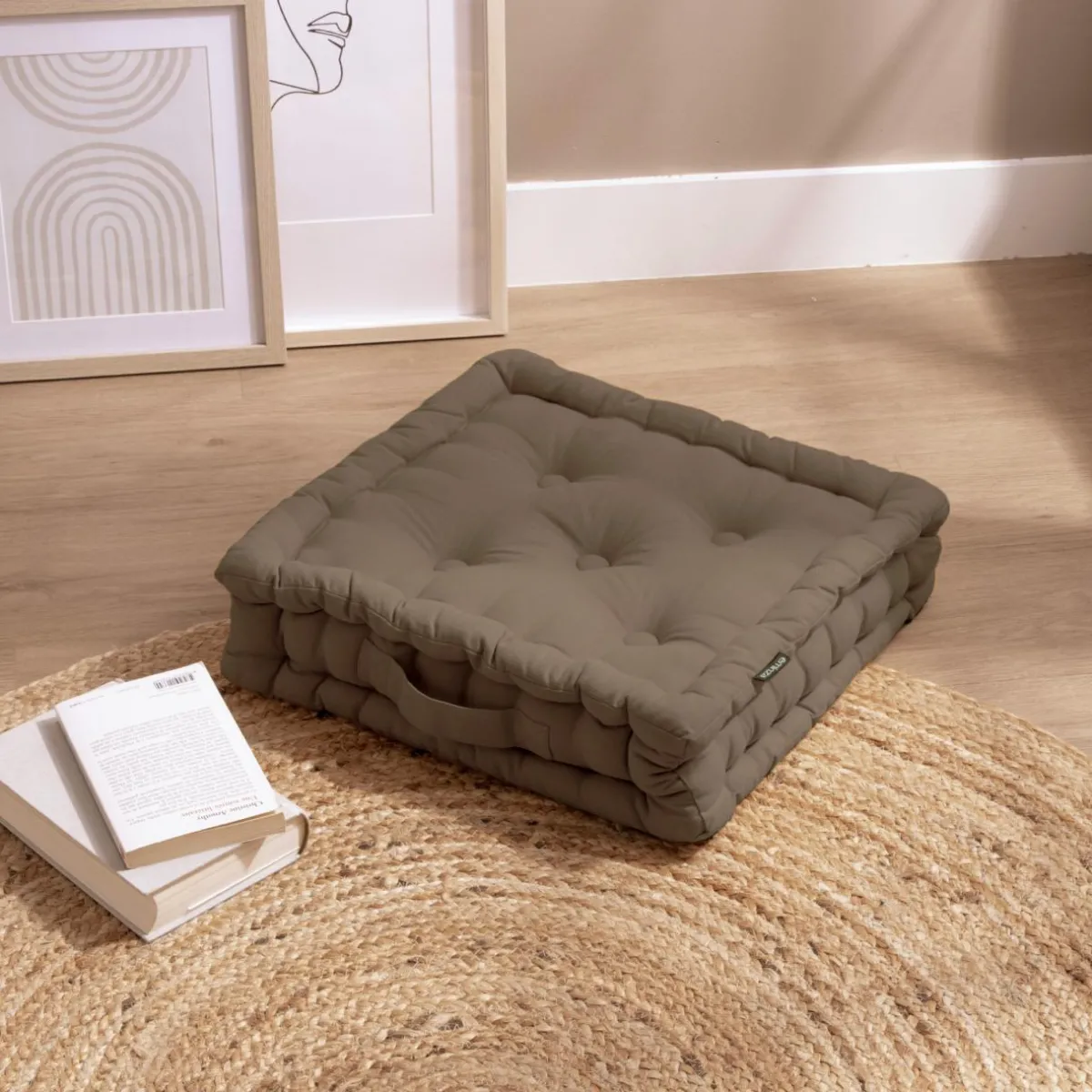 EMINZA Coussin de sol coton (40 x 40 cm) Pixel Taupe Best