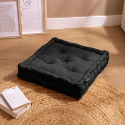 EMINZA Coussin de sol coton (50 x 50 cm) Pixel Noir New