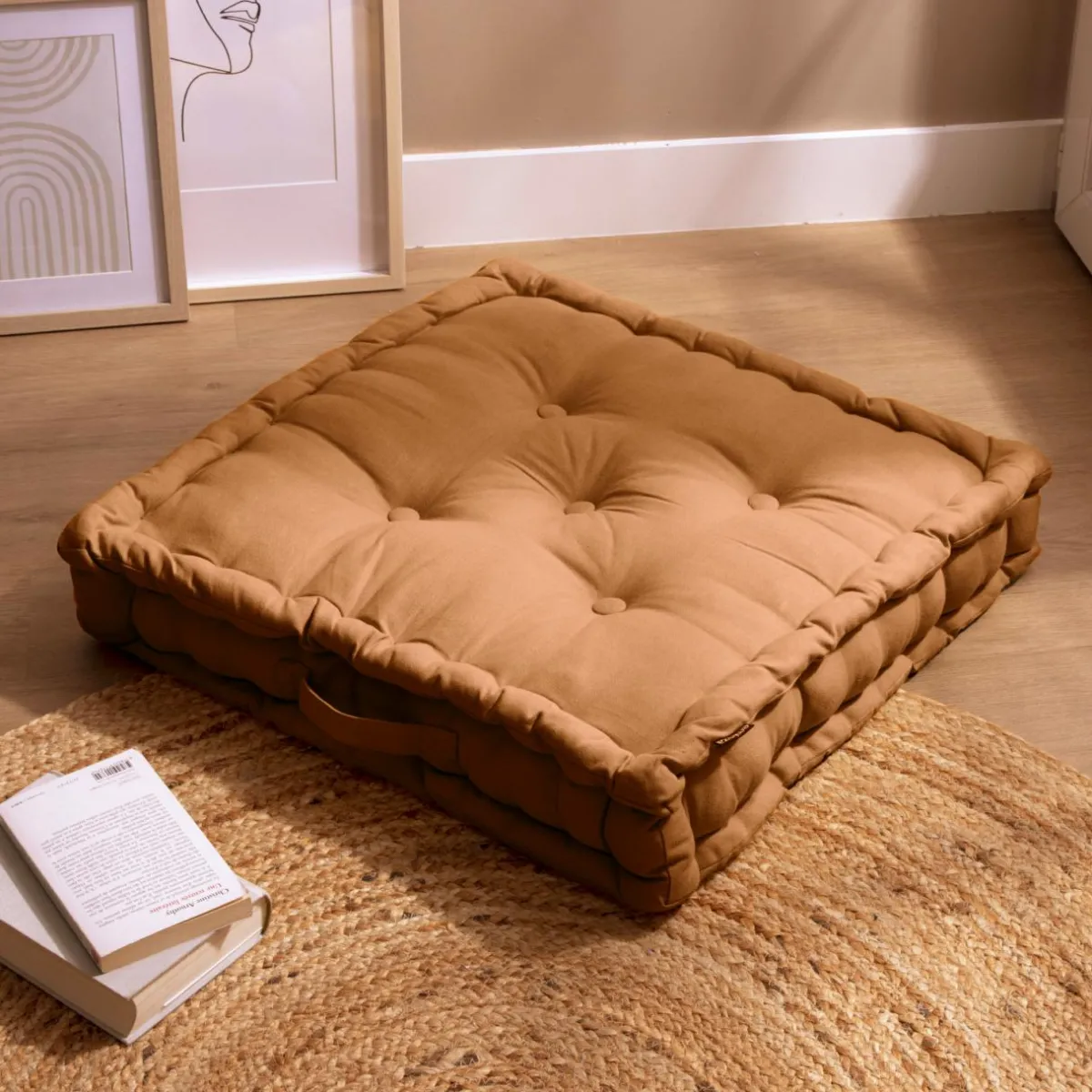 EMINZA Coussin de sol coton (60 x 60 cm) Pixel Camel Hot