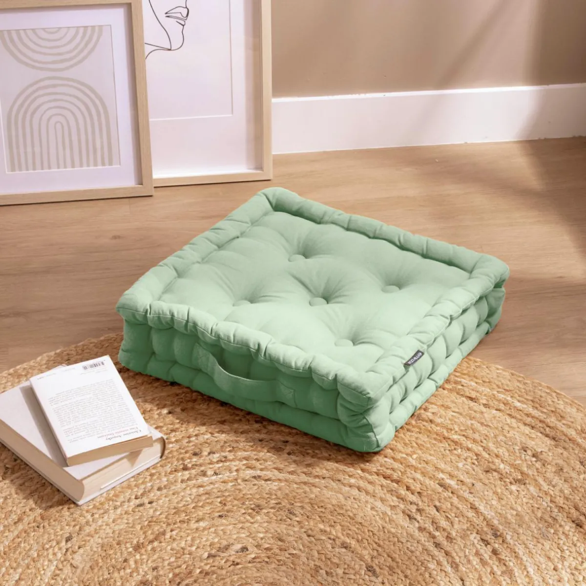 EMINZA Coussin de sol coton (40 x 40 cm) Pixel Vert menthe