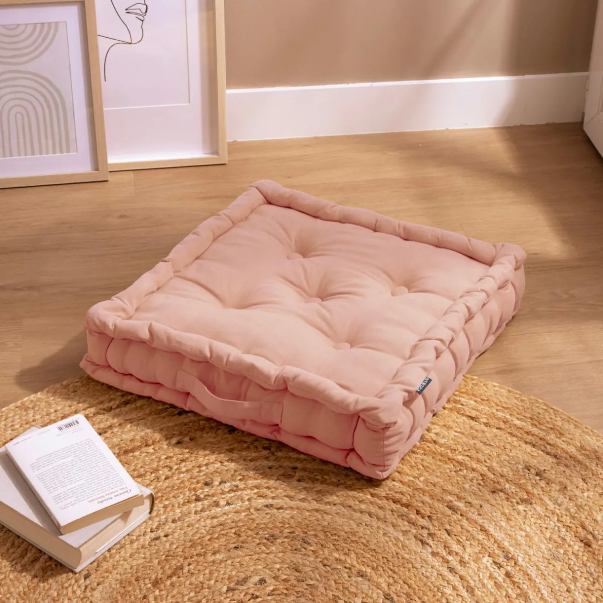 EMINZA Coussin de sol coton (50 x 50 cm) Pixel Rose Pêche Sale