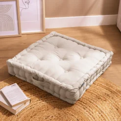 EMINZA Coussin de sol coton (60 x 60 cm) Pixel Beige New