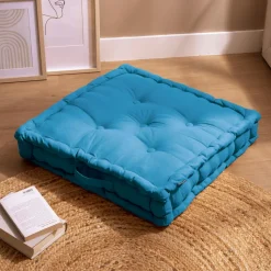 EMINZA Coussin de sol coton (60 x 60 cm) Pixel Bleu turquoise Outlet