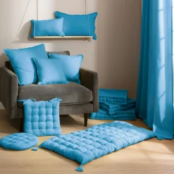 EMINZA Coussin de sol coton (60 x 60 cm) Pixel Bleu turquoise Outlet