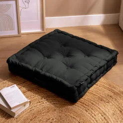 EMINZA Coussin de sol coton (60 x 60 cm) Pixel Noir Discount
