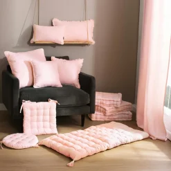 EMINZA Coussin de sol coton (60 x 60 cm) Pixel Rose poudré Discount