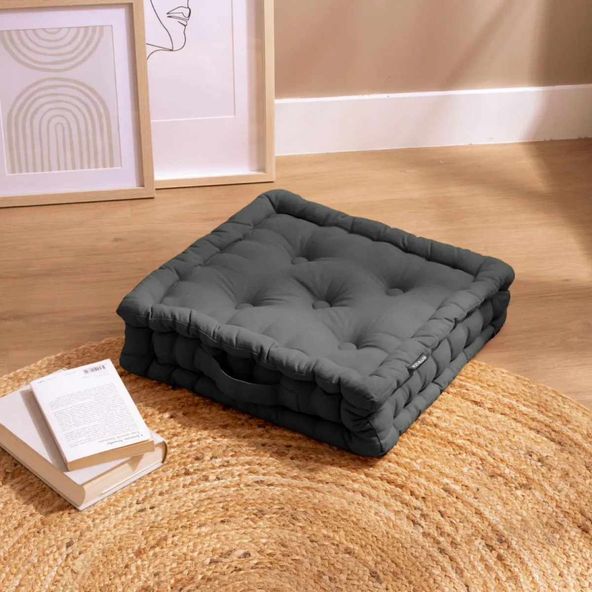 EMINZA Coussin de sol coton (40 x 40 cm) Pixel Gris Anthracite Sale