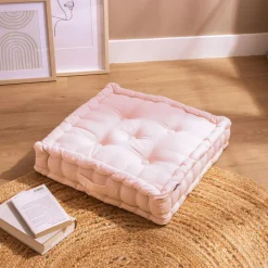 EMINZA Coussin de sol coton (50 x 50 cm) Pixel Rose poudré Outlet