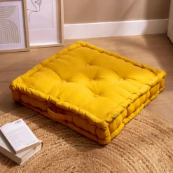 EMINZA Coussin de sol coton (60 x 60 cm) Pixel Jaune moutarde Outlet