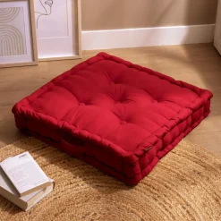 EMINZA Coussin de sol coton (60 x 60 cm) Pixel Rouge Hot
