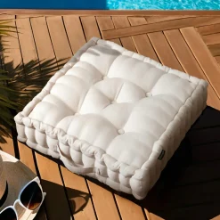 EMINZA Coussin de sol extérieur capitonné (50 x 50 cm) Sunset Ecru New