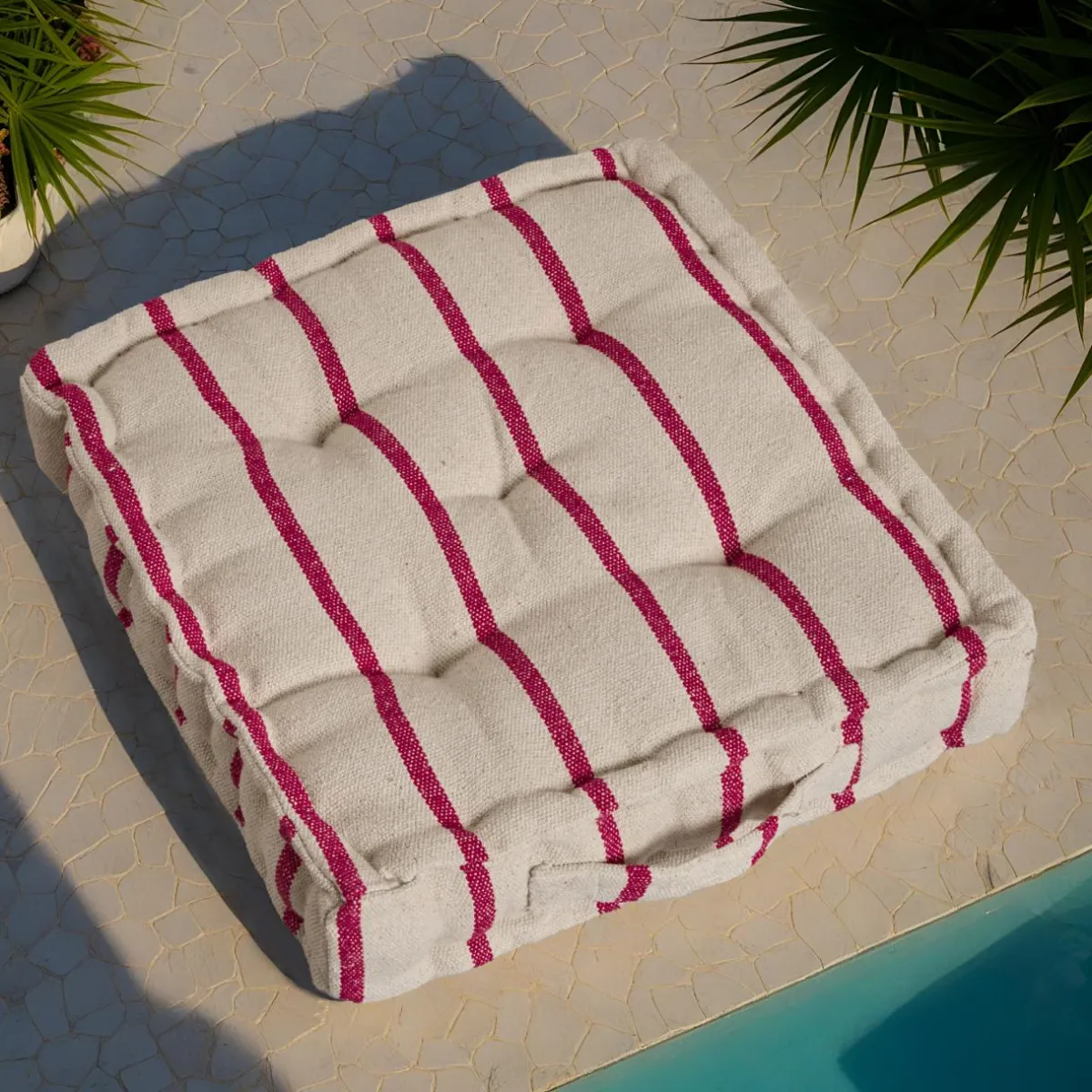 EMINZA Coussin de sol extérieur toile de coton (45 x 45 cm) Ocealys Rouge Discount