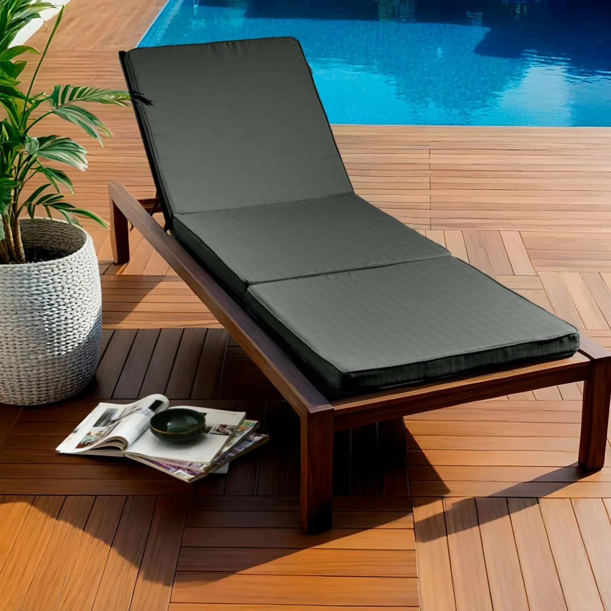 EMINZA Coussin de transat déhoussable (190 x 60 cm) Sunset Gris Anthracite New
