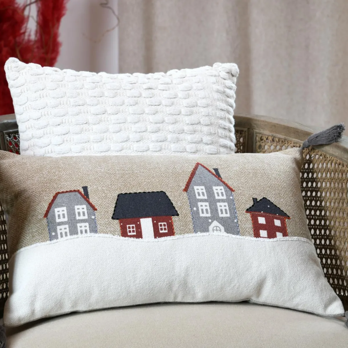 LOVELY CASA Coussin rectangulaire coton (30 x 50 cm) Cornouailles Beige Clearance