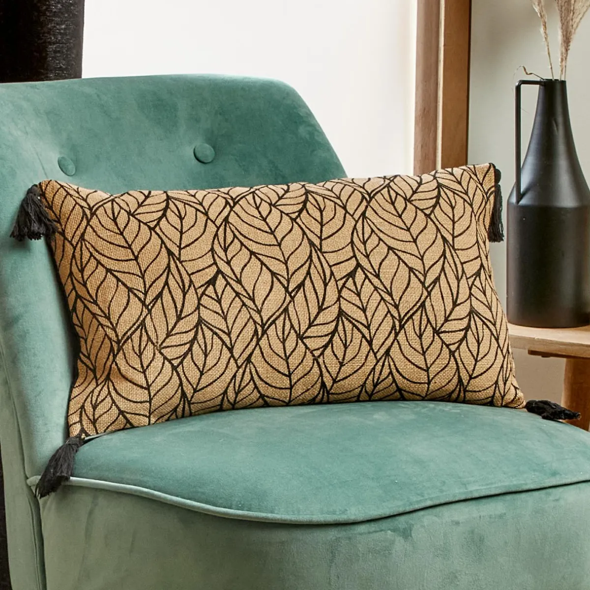 EMINZA Coussin rectangulaire coton et jute (30 x 50 cm) Nama Noir Clearance