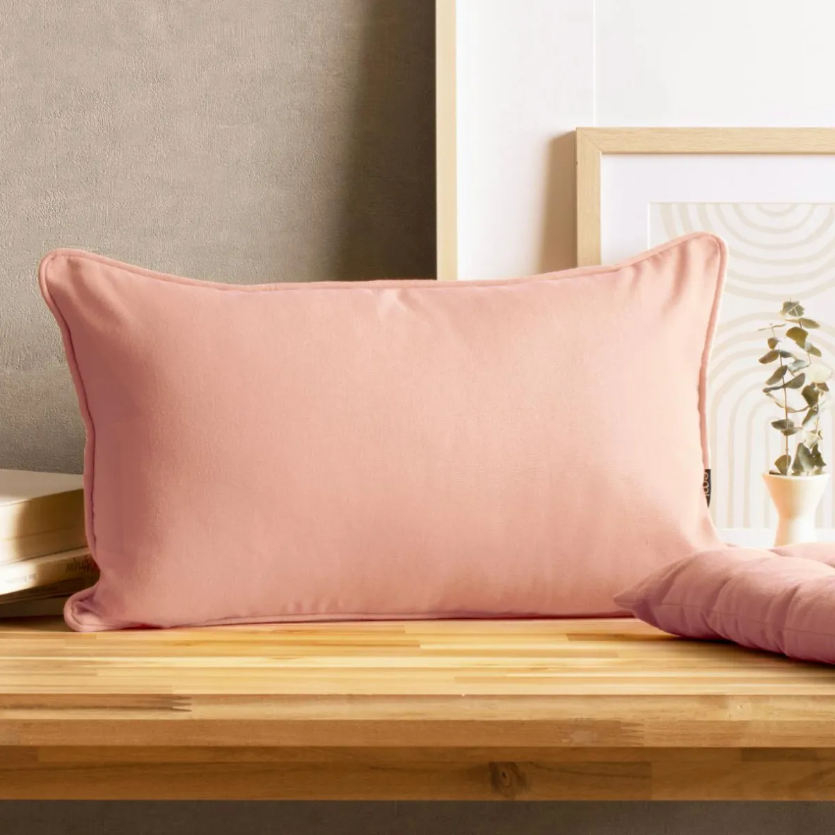 EMINZA Coussin rectangulaire coton (30 x 50 cm) Pixel Rose Pêche New