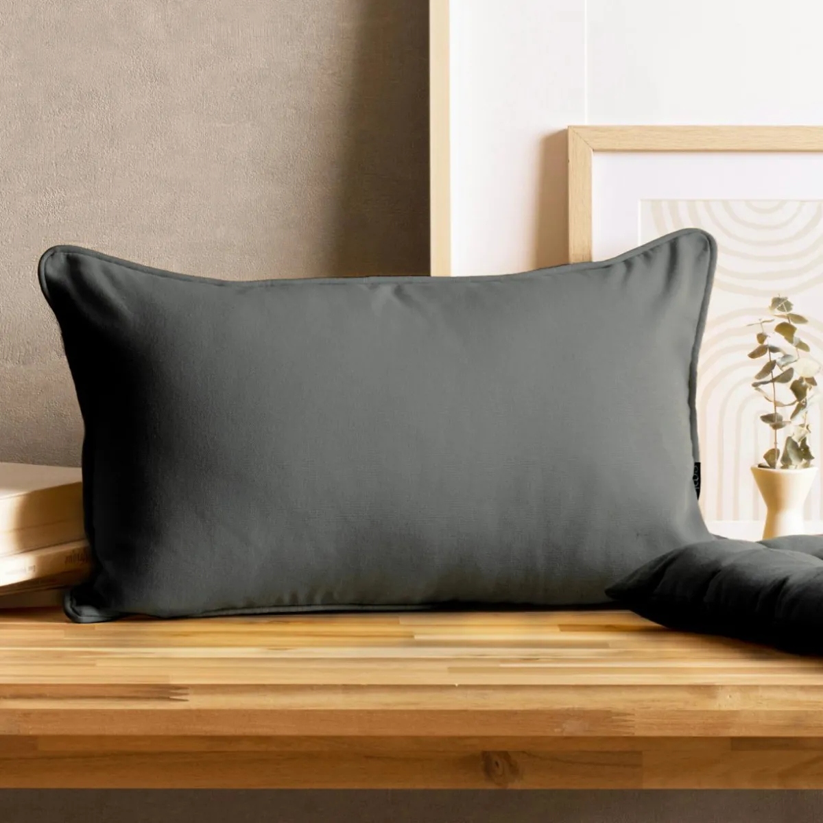 EMINZA Coussin rectangulaire coton (30 x 50 cm) Pixel Gris Anthracite Best