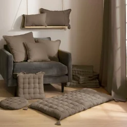 EMINZA Coussin rectangulaire coton (30 x 50 cm) Pixel Taupe New
