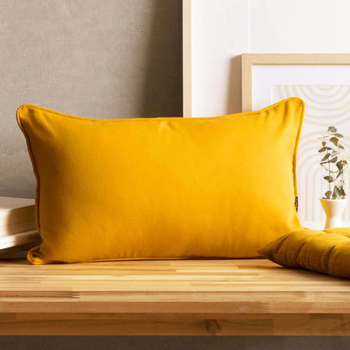 EMINZA Coussin rectangulaire coton (30 x 50 cm) Pixel Jaune moutarde Discount