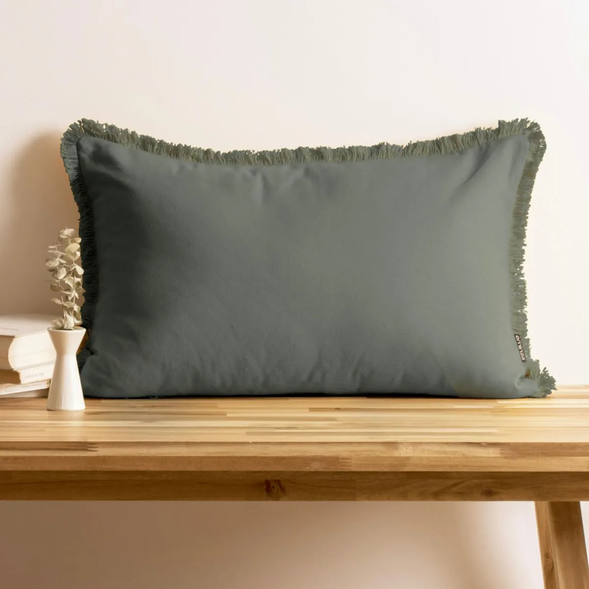 EMINZA Coussin rectangulaire coton (40 x 60 cm) Pixel franges Vert kaki Discount