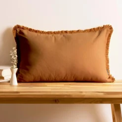 EMINZA Coussin rectangulaire coton (40 x 60 cm) Pixel franges Camel Hot