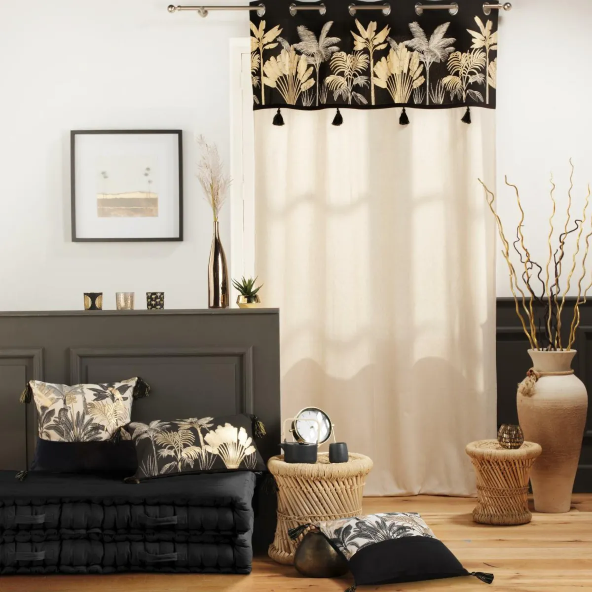 COTON d'intu017drieur Coussin rectangulaire coton (30 x 50 cm) Karaba Noir Clearance