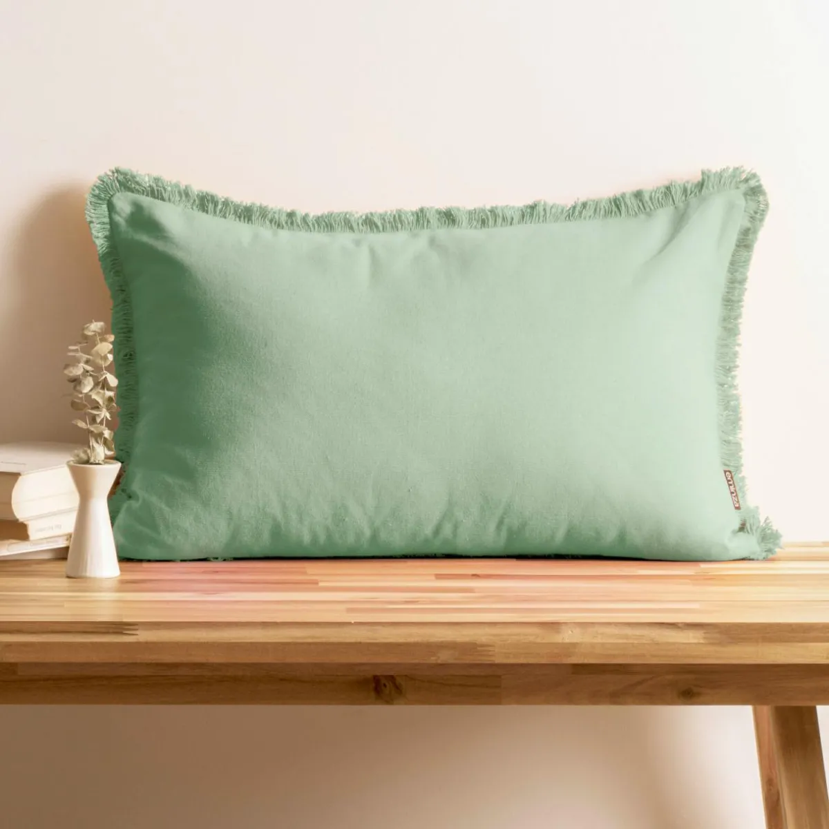 EMINZA Coussin rectangulaire coton (40 x 60 cm) Pixel franges Vert menthe Clearance