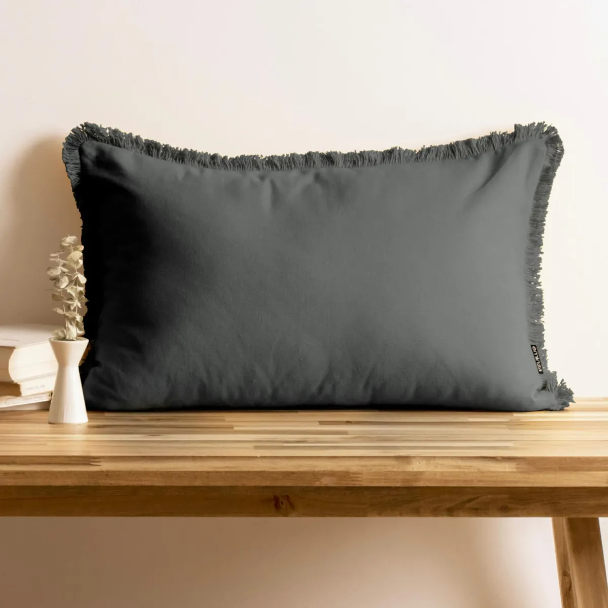 EMINZA Coussin rectangulaire coton (40 x 60 cm) Pixel franges Gris Anthracite Discount