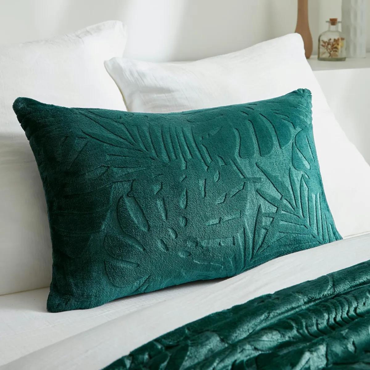 EMINZA Coussin rectangulaire flanelle (40 x 60 cm) Flore Vert Online