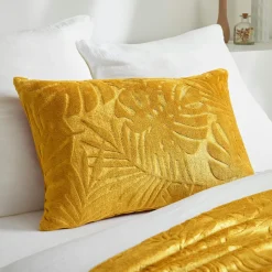 EMINZA Coussin rectangulaire flanelle (40 x 60 cm) Flore Jaune moutarde Sale