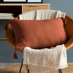 EMINZA Coussin rectangulaire gaze de coton (40 x 60 cm) Gaïa Terracotta Discount