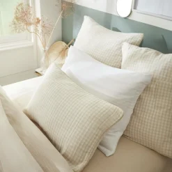 EMINZA Coussin rectangulaire gaze de coton (40 x 60 cm) Gaïa vichy Beige Best