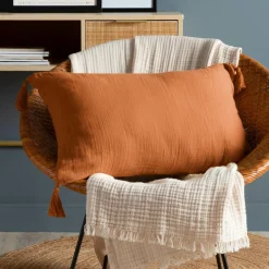 EMINZA Coussin rectangulaire gaze de coton (40 x 60 cm) Gaïa Abricot Hot